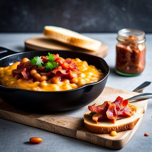 Cheesy beans and bacon on toast AI Generated Artwork NightCafe Creator