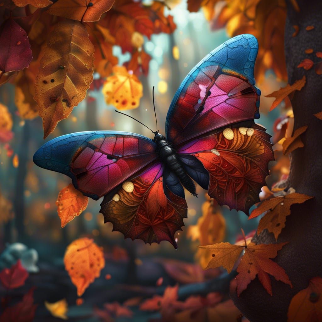 Autumn leaf butterfly collage