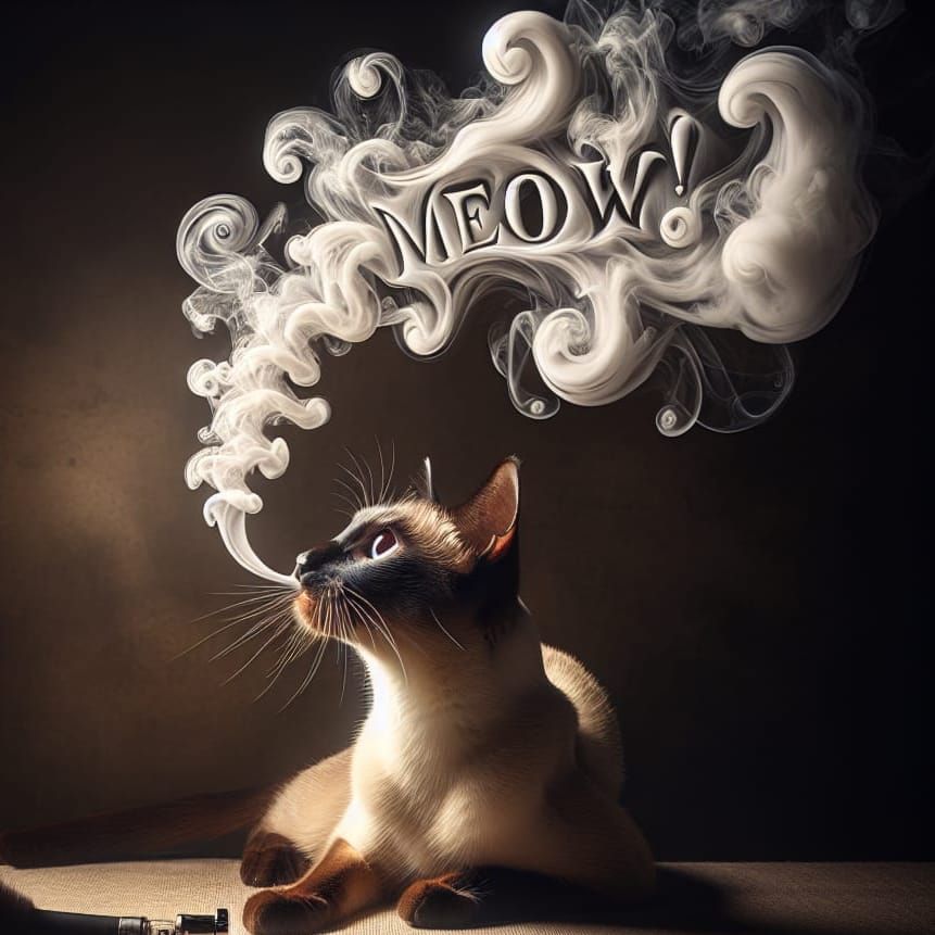 A high-quality art photography-inspired scene featuring an elegant Siamese cat seated poisedly, with ...  by @Foul Rabbit