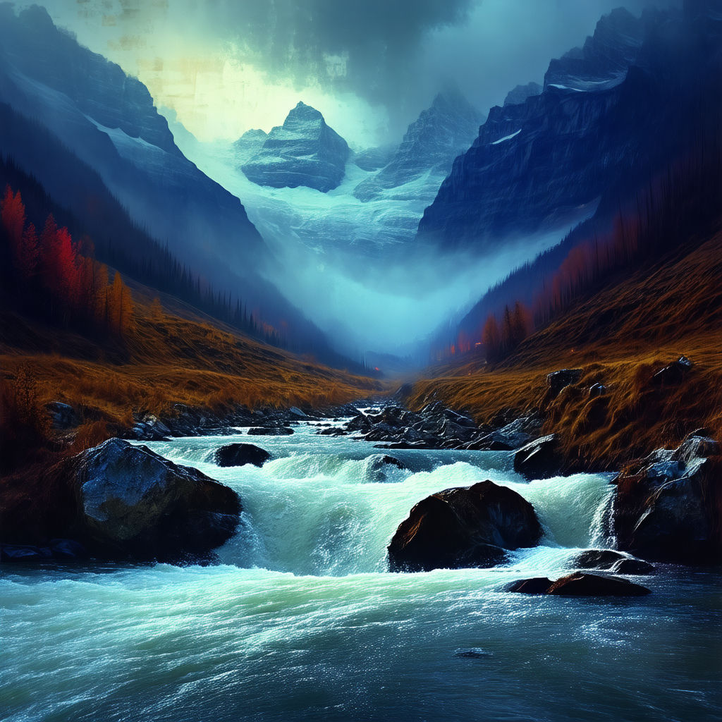 A Swiss Alps rocky rapids river deep valley