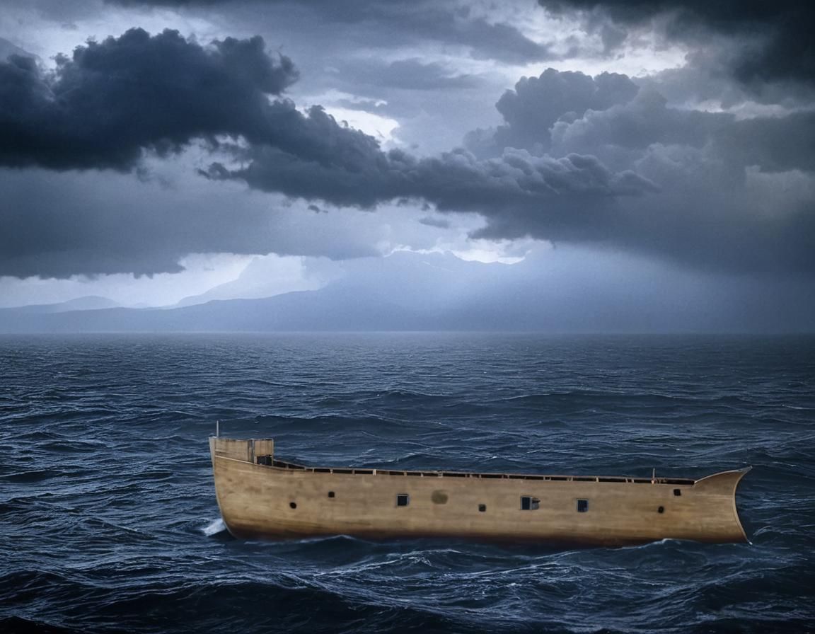 Noah's Ark AFTER the storm, flowing with the current praying...