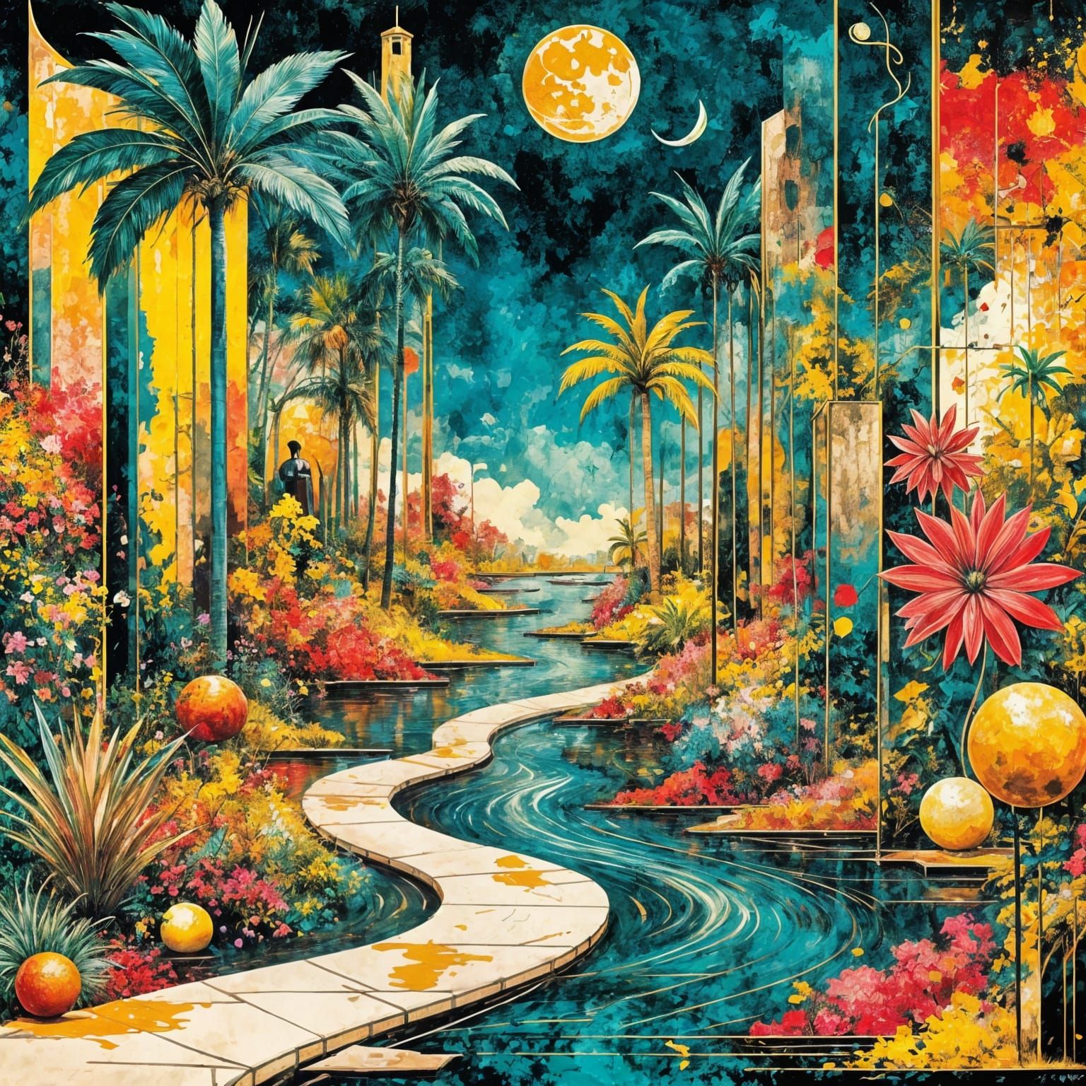 Vibrant Art Deco Landscape in Painterly Magic Style