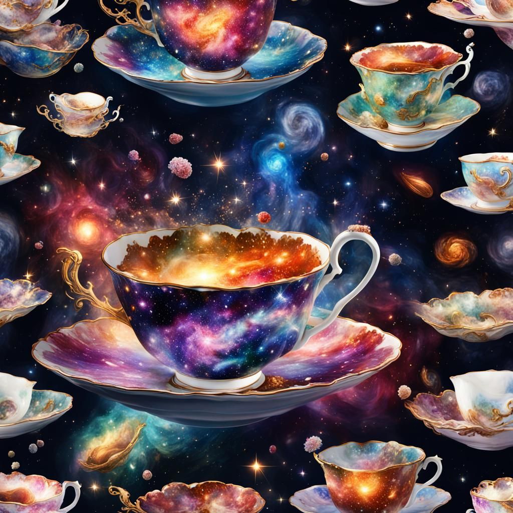 Multicolored galaxies bursting out of a finely detailed extr...