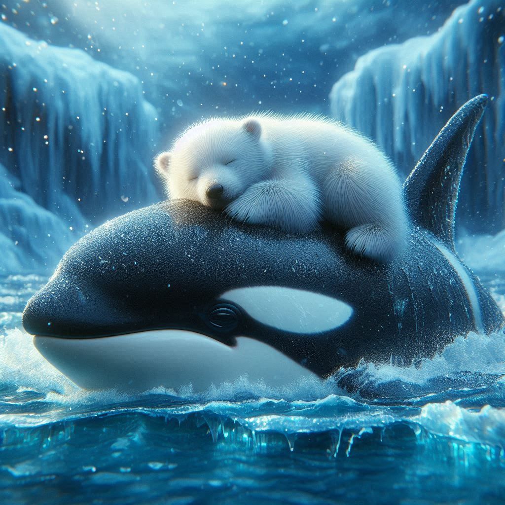 Polar bear riding Orca
