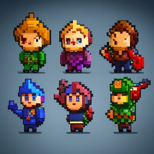 Basic pixel art 2d platformer video game character examples - AI ...