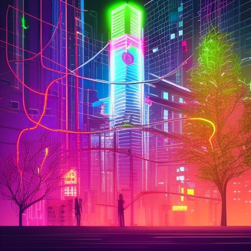 Colorful Cyberpunk city
