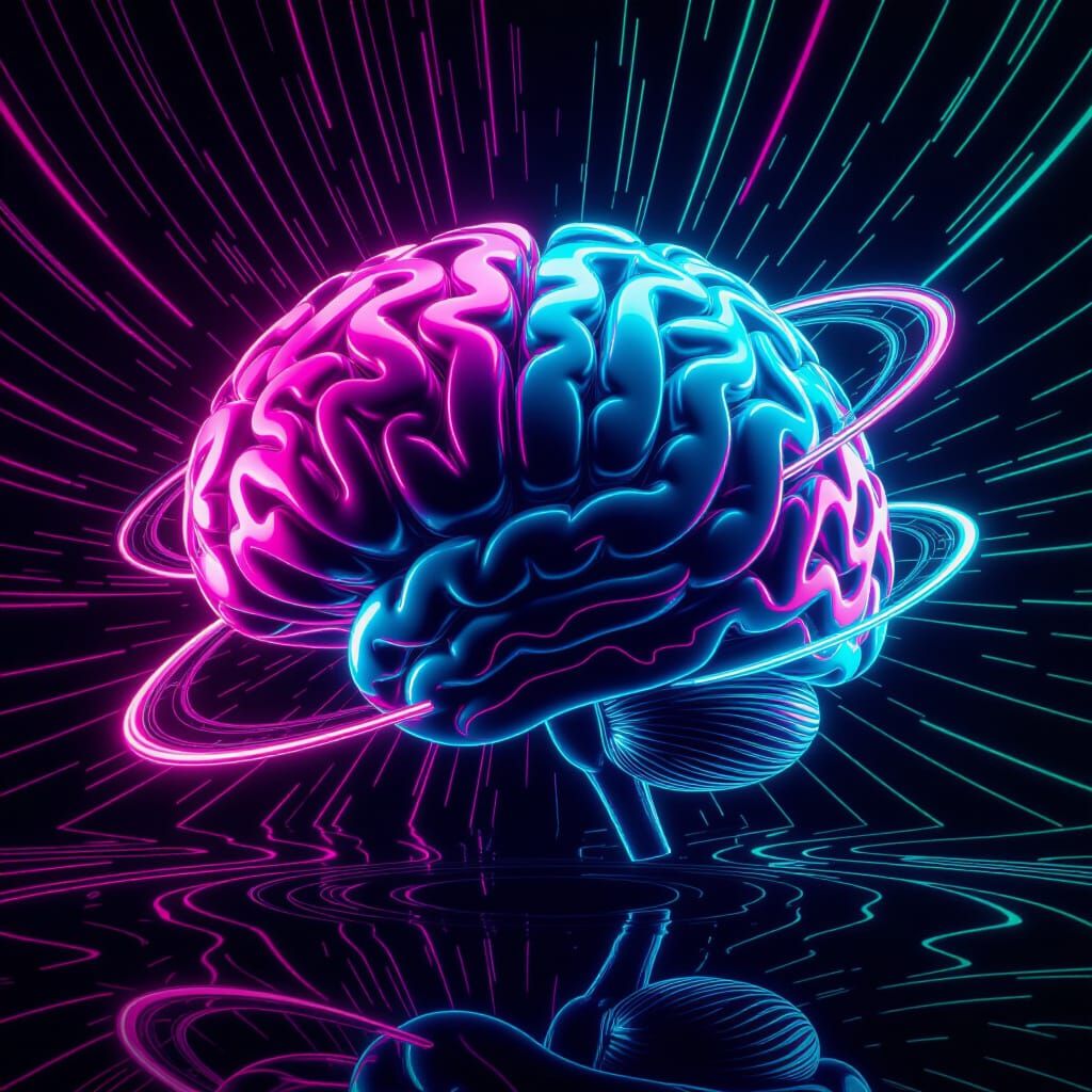 Swirling Neon Brain Art
