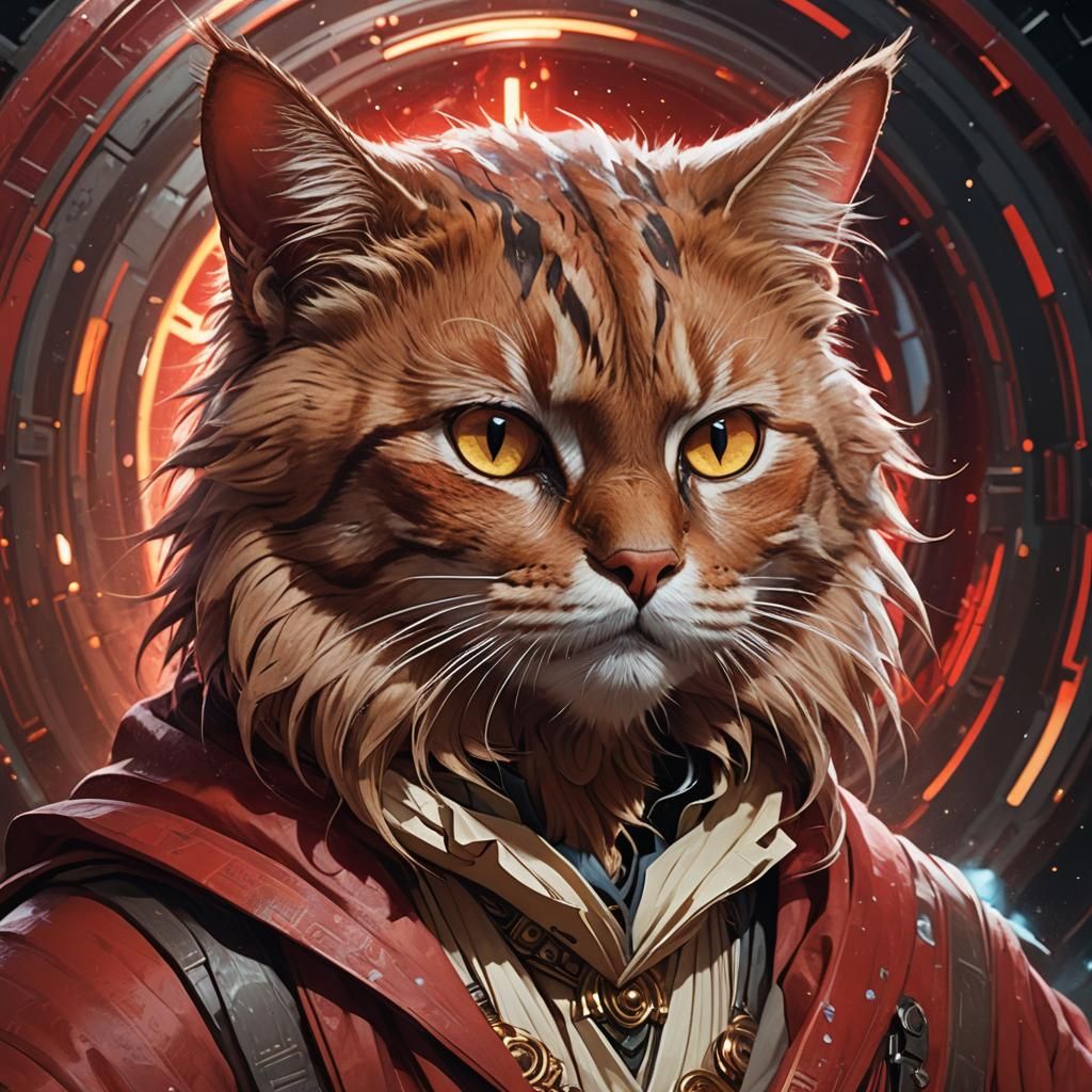 The Red Jedi Cat head and shoulders portrait, 8k resolution ...