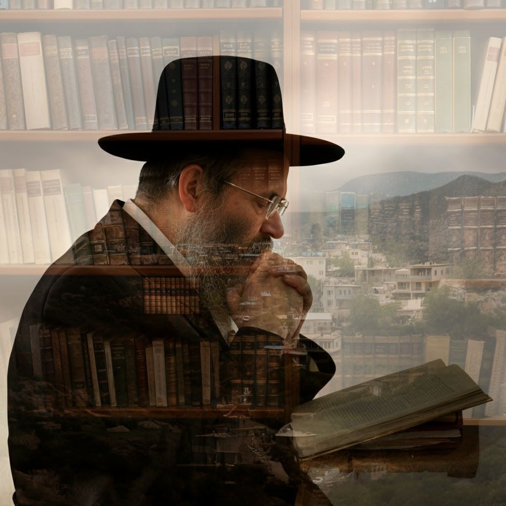 Contemplative Hasid Silhouette Reveals Jewish Library