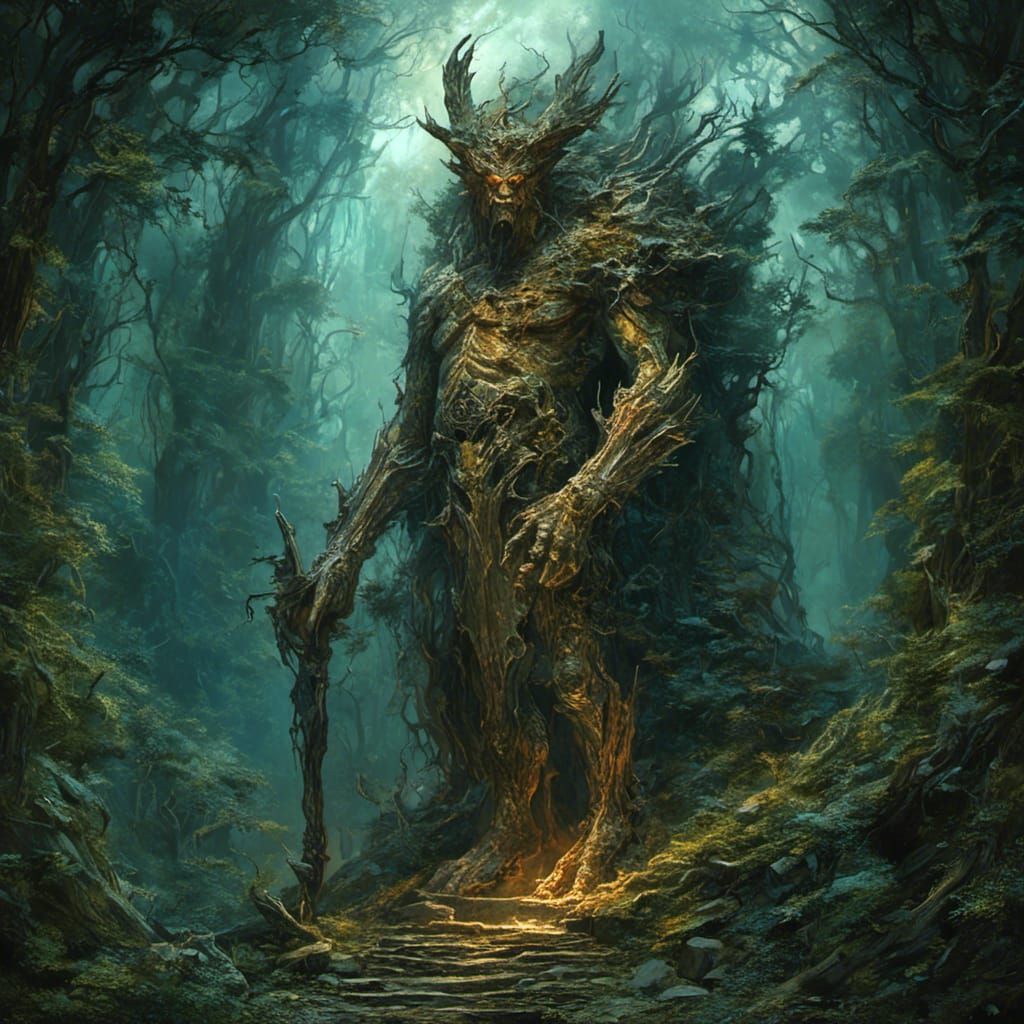 <lora:MJ6 Dark Fantasy:1.0> A A supernatural humanoid guarding the entrance to the underworld, hyperrealistic, photorealistic, insane clari...