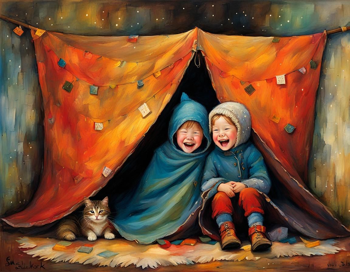 laughing under a blanket fort  by @Amy 