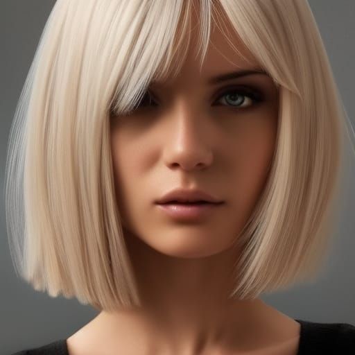 Detailed Portrait of Blonde Girl with Bob Cut