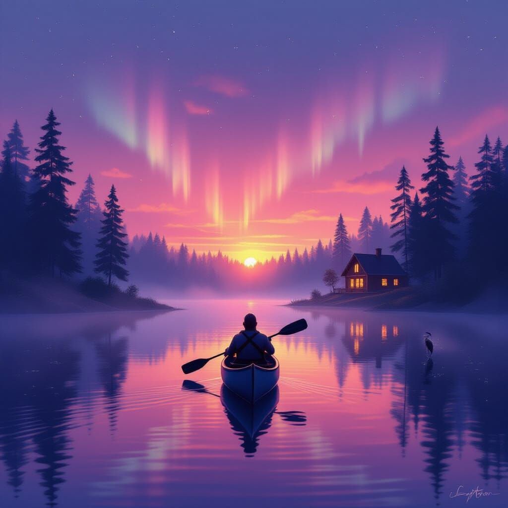 Paddling into a misty sunset of serenity

