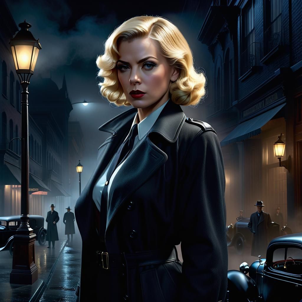 detailed matte painting of a female detective with blond hair in 1920 ...