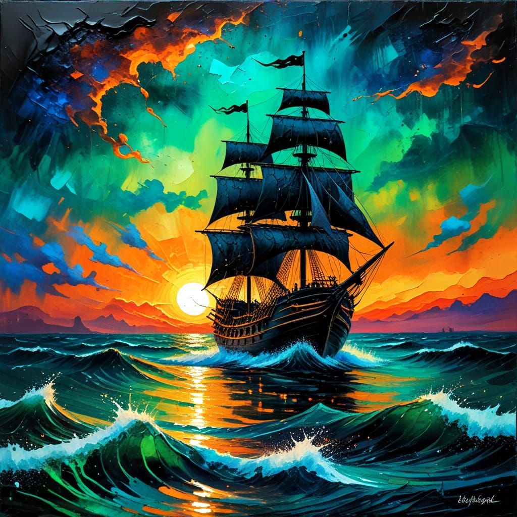 Setting sun over a raging sea  by @Harmony