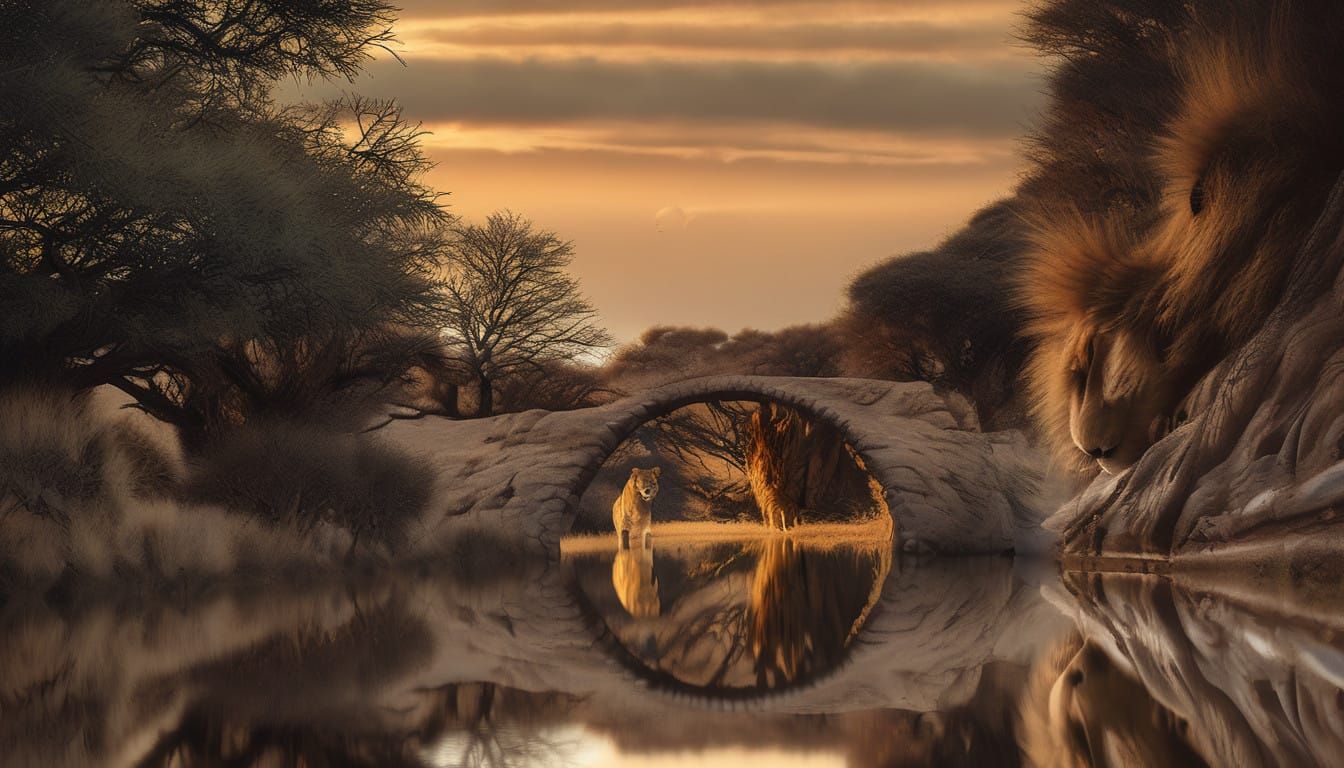 Regal Lioness in Sunset Savannah Landscape