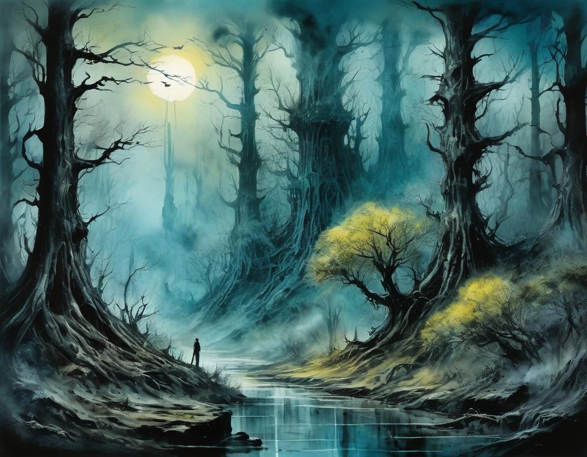Design a dreamy surreal landscape in watercolor comic style,...