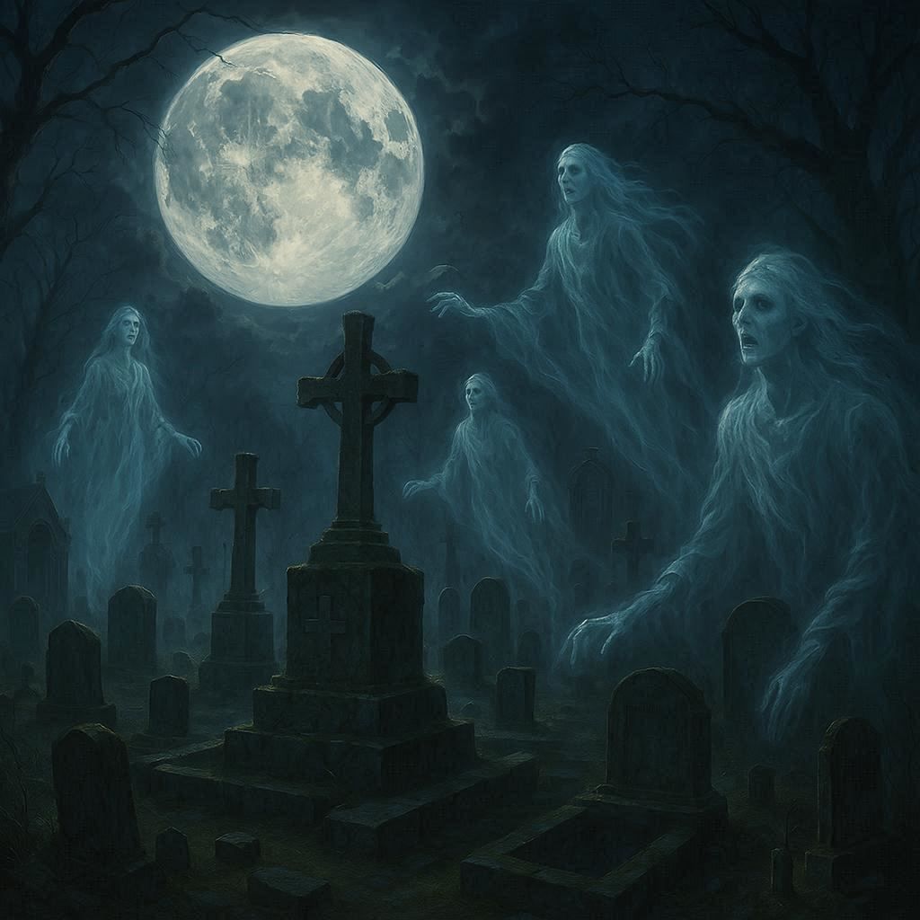 Halloween night on abandoned graveyard