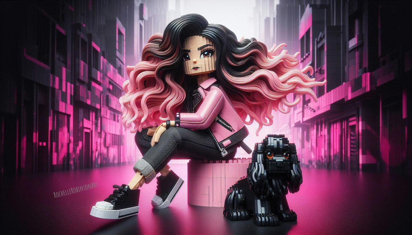 A Woman And Her Dog Mel - Lego Art