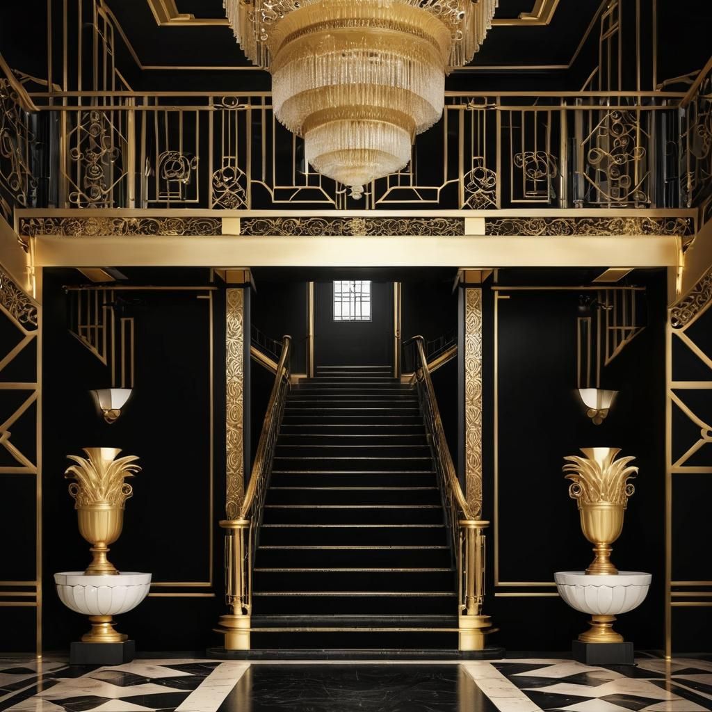 Black stairs in art deco style with gold elements  by @Fokje