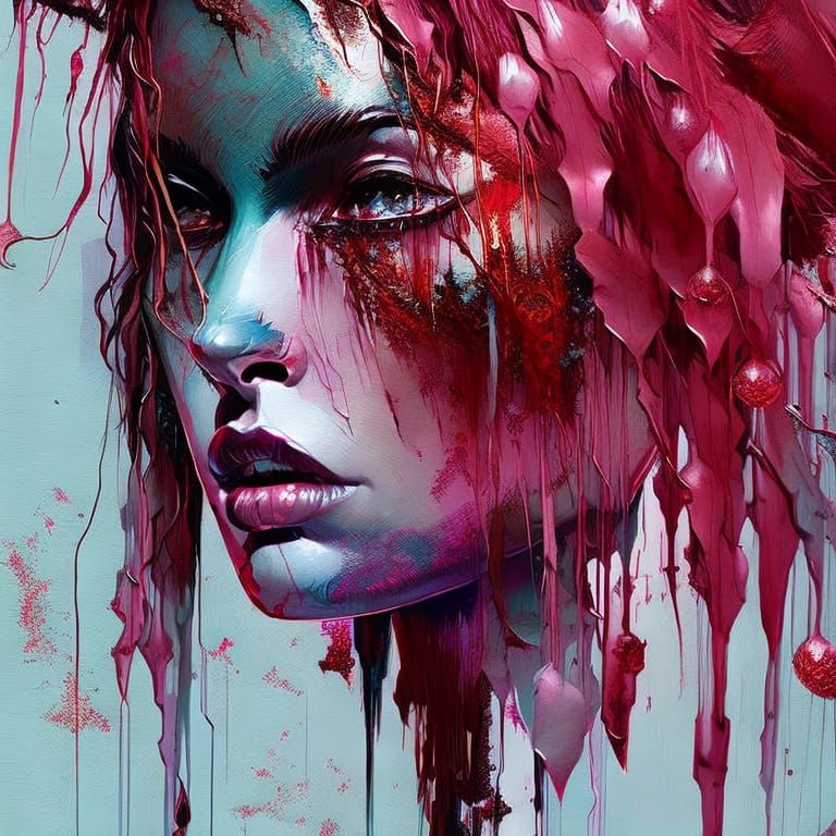 "(( a close up portrait of an Lonely Girl covered in drippin...