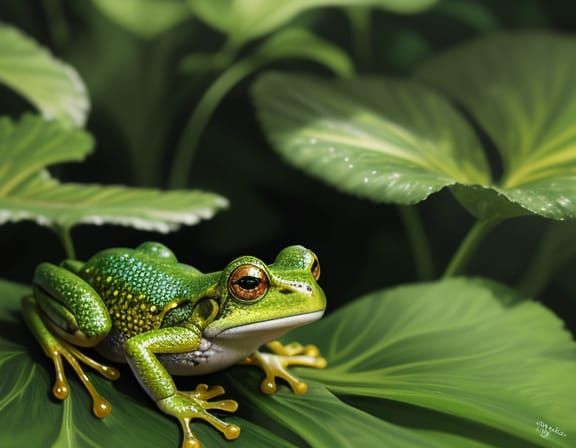 Vibrant Frog Portrait in Triadic Colors