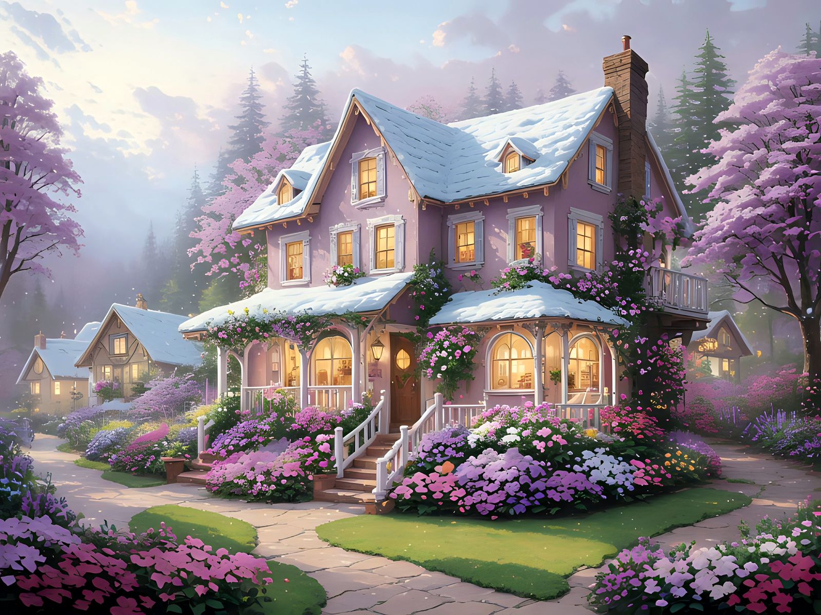 Pastel purple house with garden I