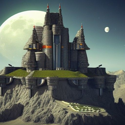 Retro futuristic sci-fi 8k 3D mega fortress castle futuristi...