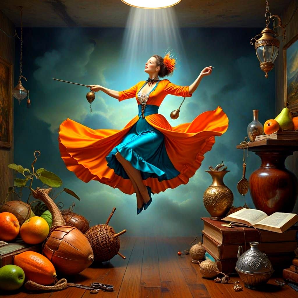 Surreal Portrait of Eccentric Lady in Fantastic Landscape