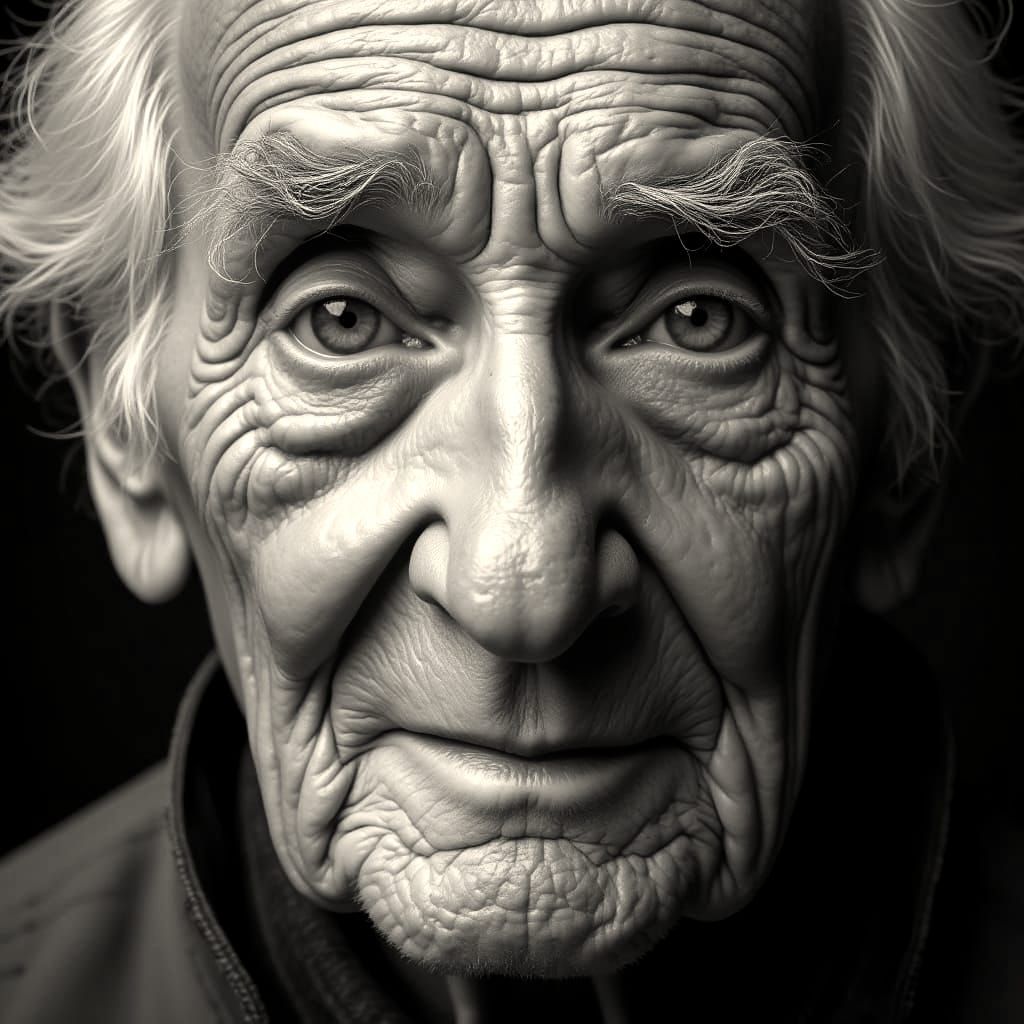 an elderly face,
