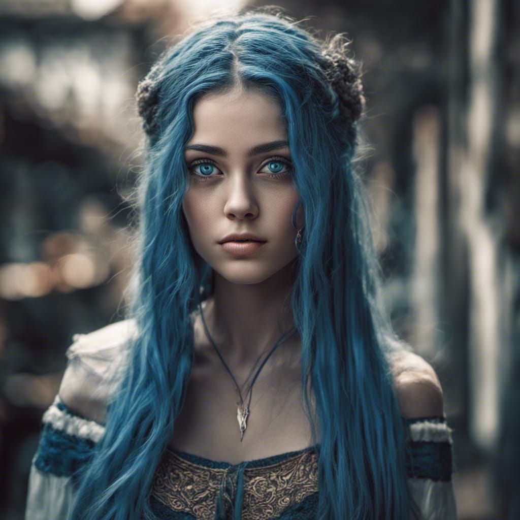 girl long blue hair blue eyes BEAUTIFUL