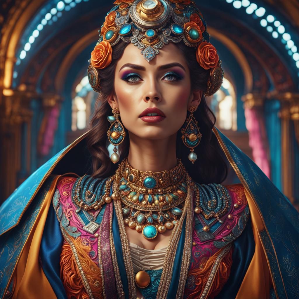 Hyperrealistic Portrait of Woman with Futuristic Jewelry