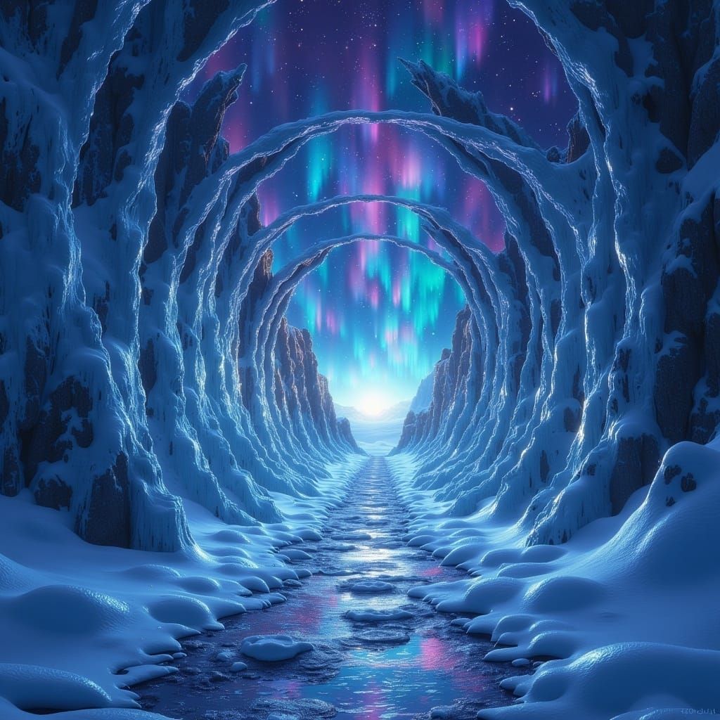 <lora:MJ6-1 Portals:1.0>  Aurora Borealis Gateway: A portal that opens within the northern lights, leading to a realm of icy beauty and wond...