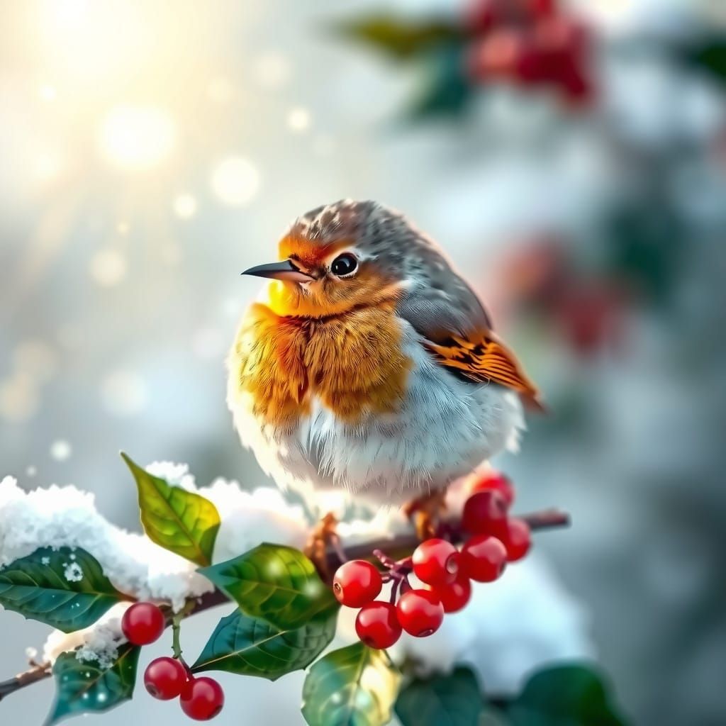 Robin on a holly branch.