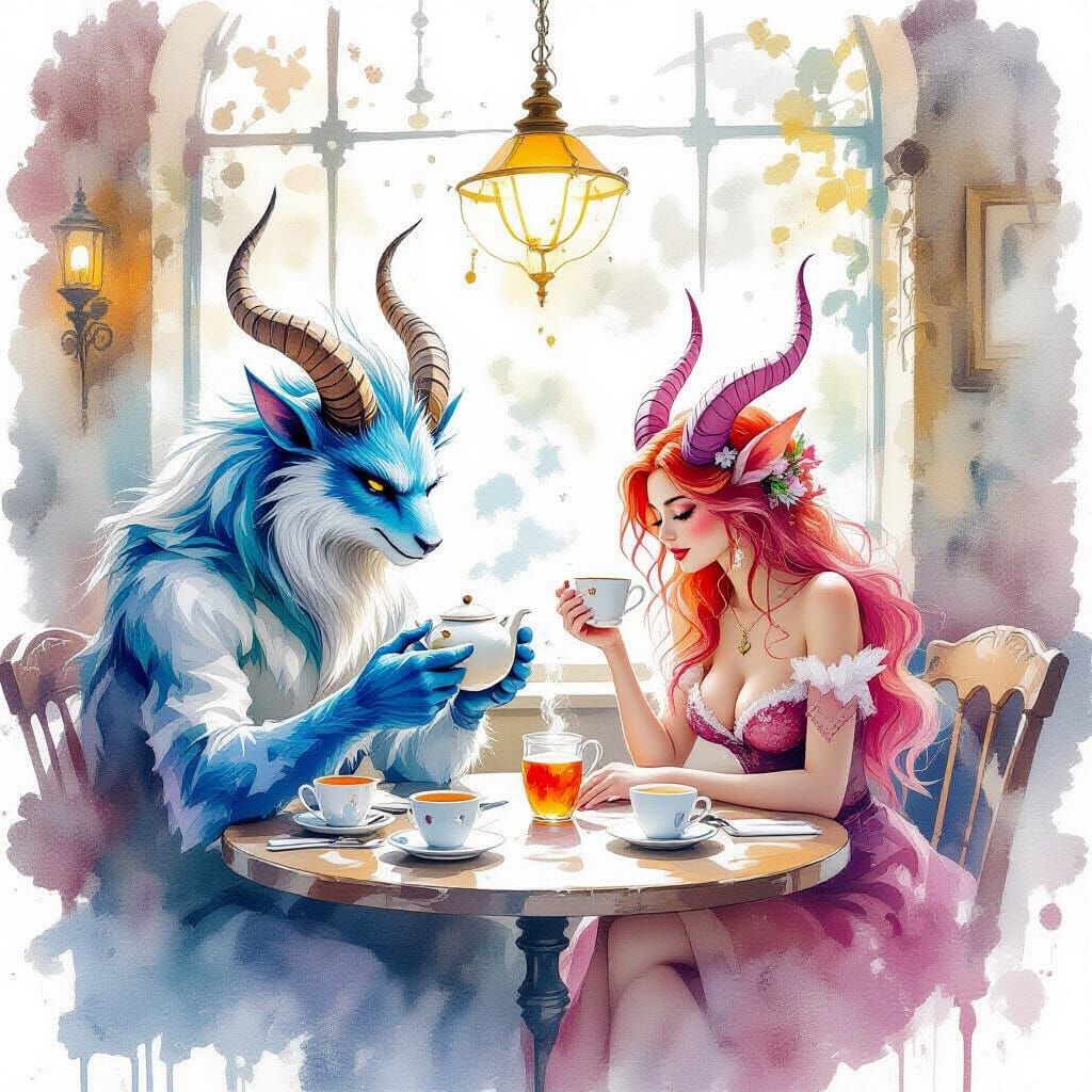 Enchanted cosy café where the customers are beautiful mythical beasts and the teapots pour themselves ...  by @Al_in_Tanzania