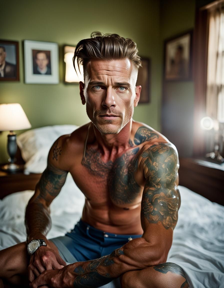 Striking Portrait of Muscular Man with Vintage Hairstyle