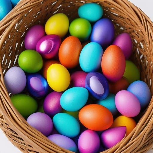 Basket full of colourful Easter eggs