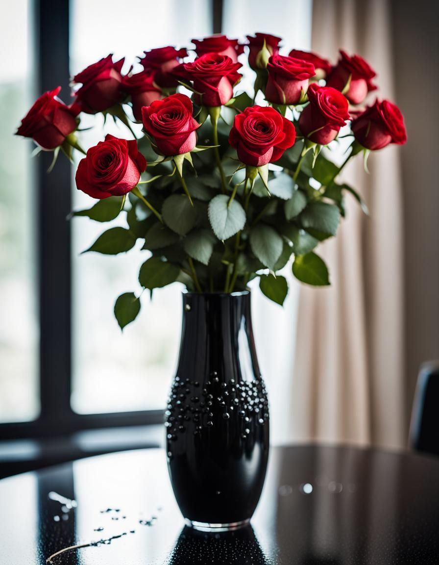 Roses in black vase
