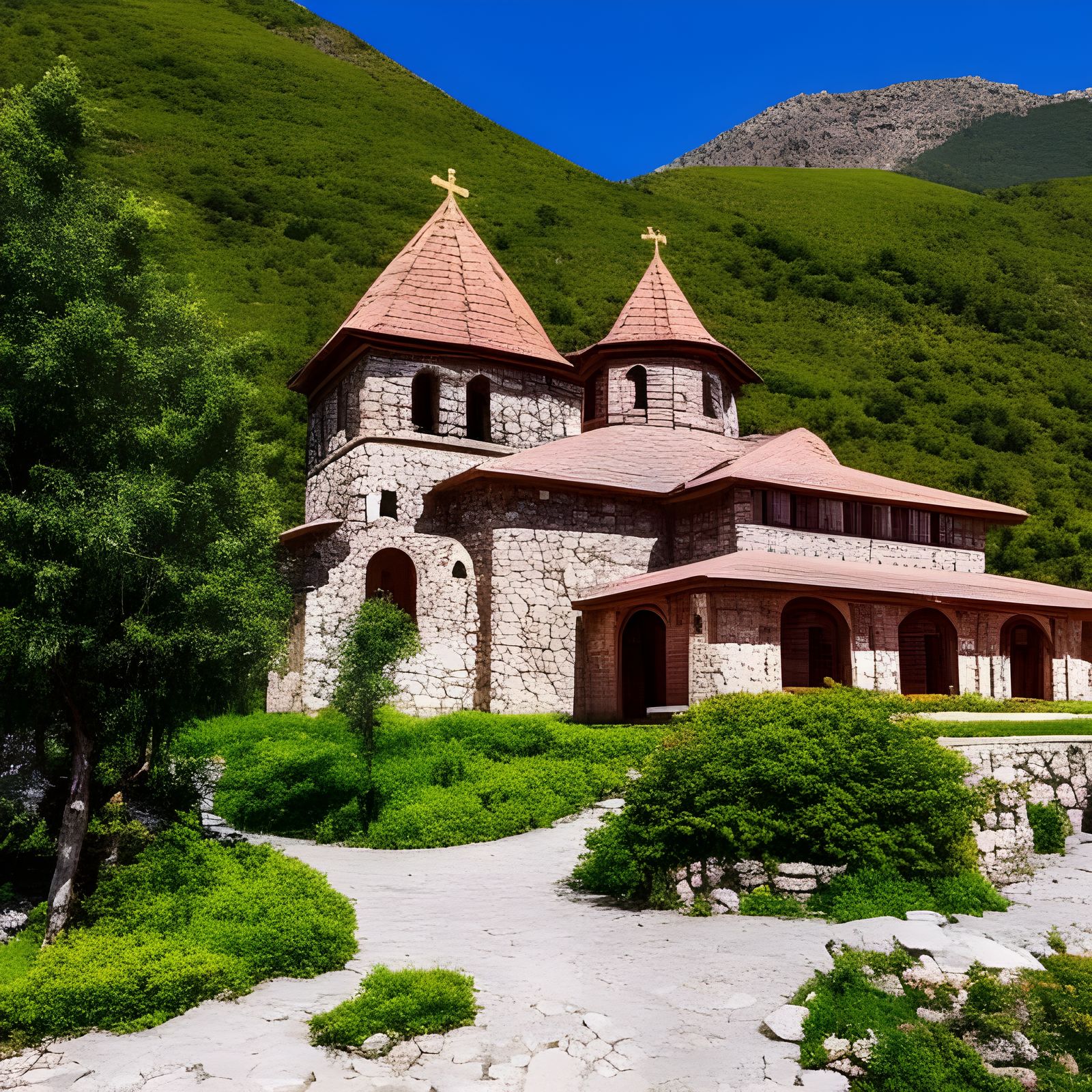 beautiful monastery in the middle of mountains - AI Generated Artwork ...
