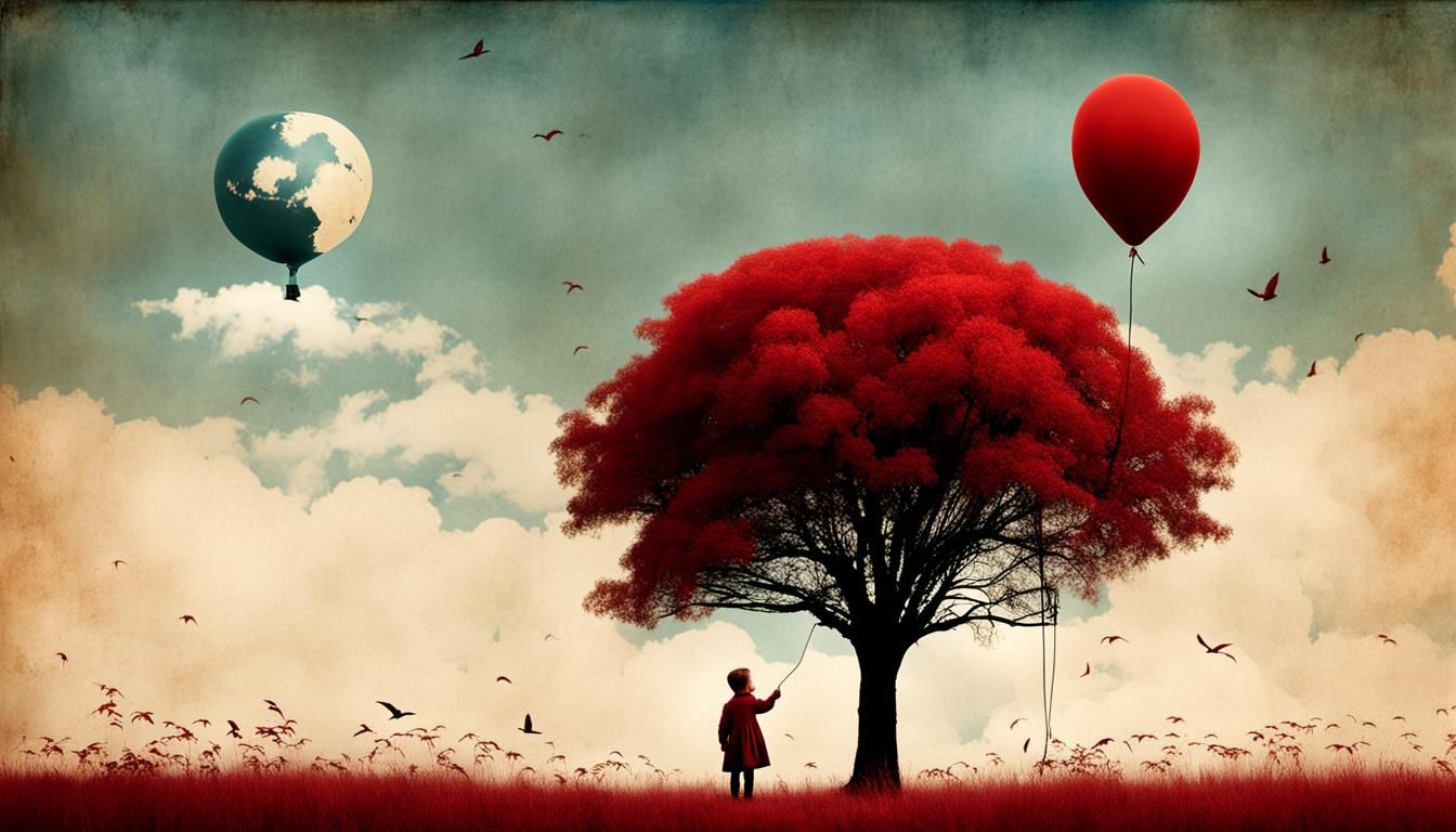Red, tree, balloon, world