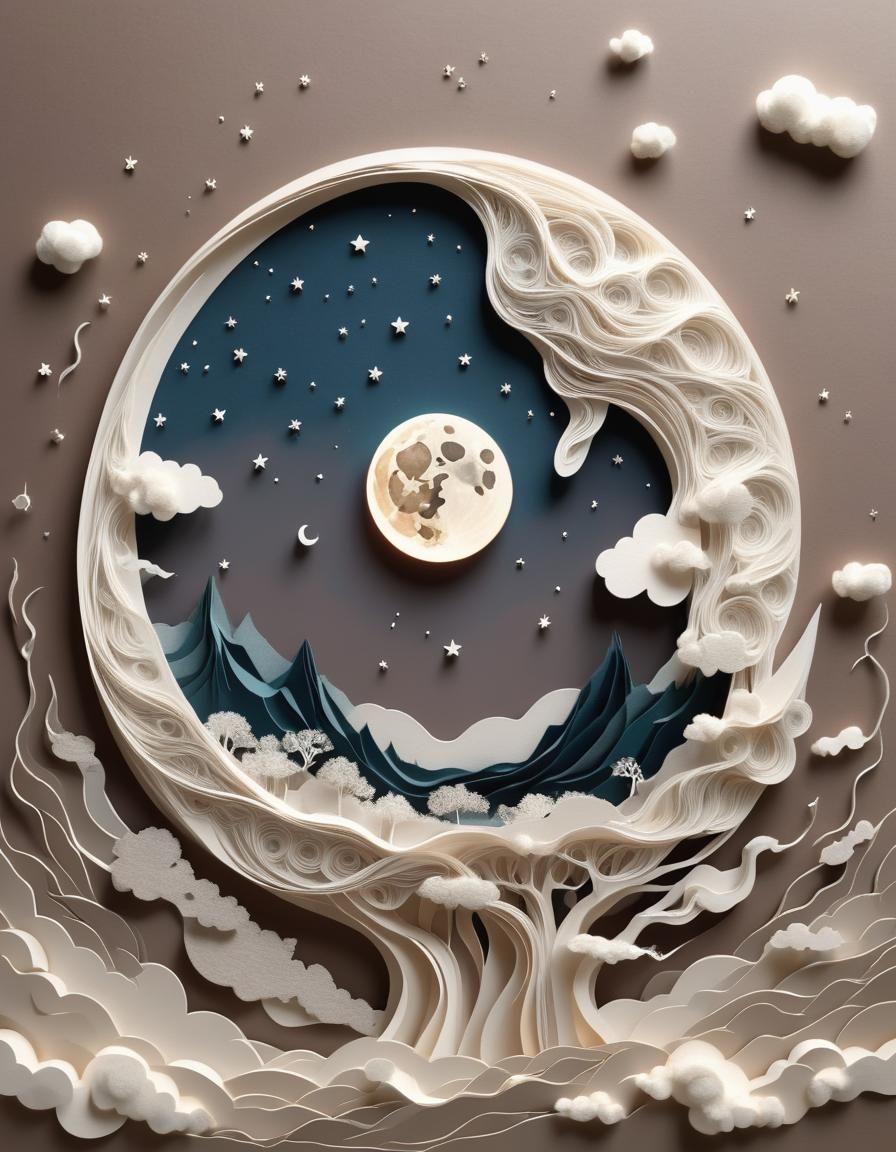 Woolen moon touching earth,  , illusion,  illustration,  abs...