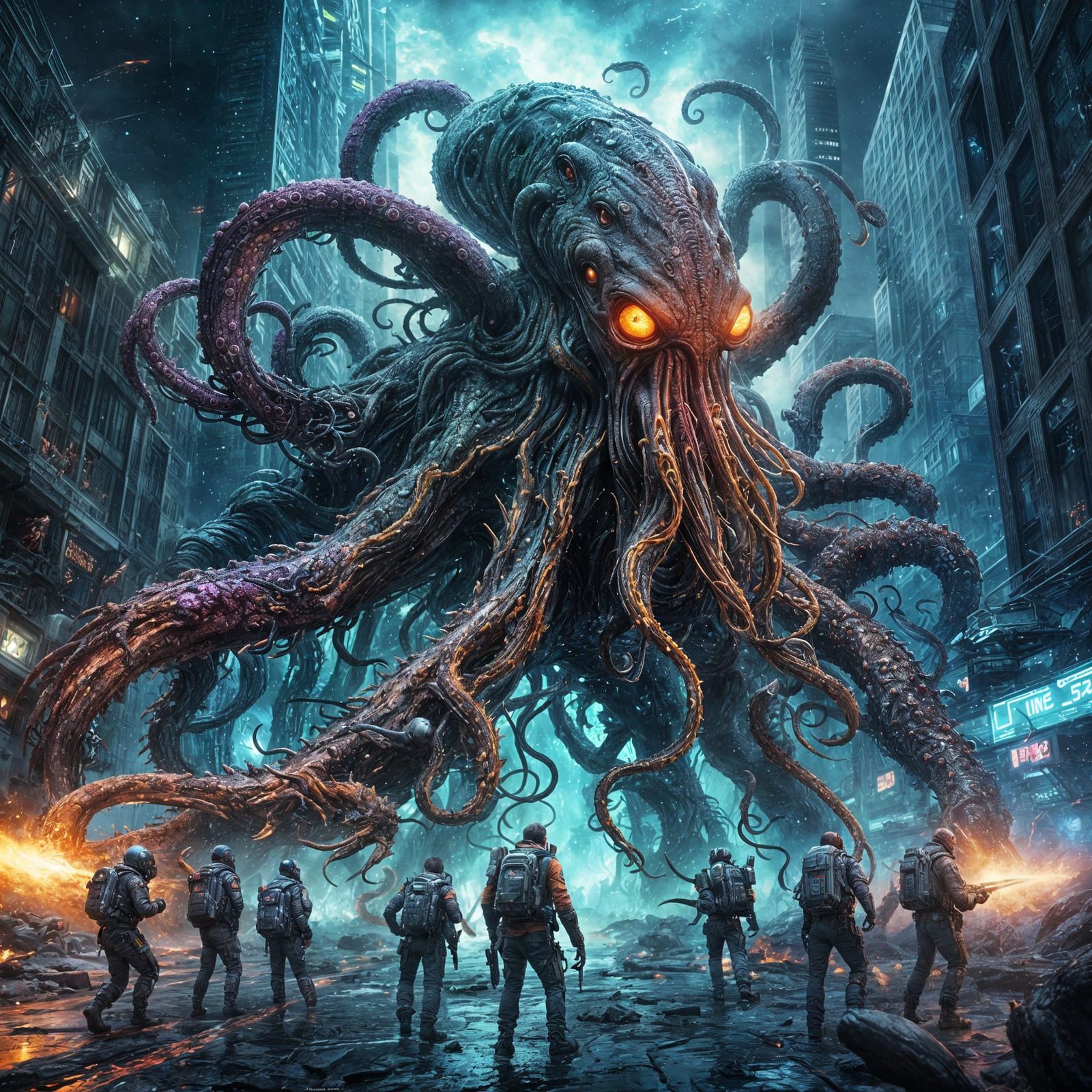 Fantastical Creatures Devour City in Vivid Colors