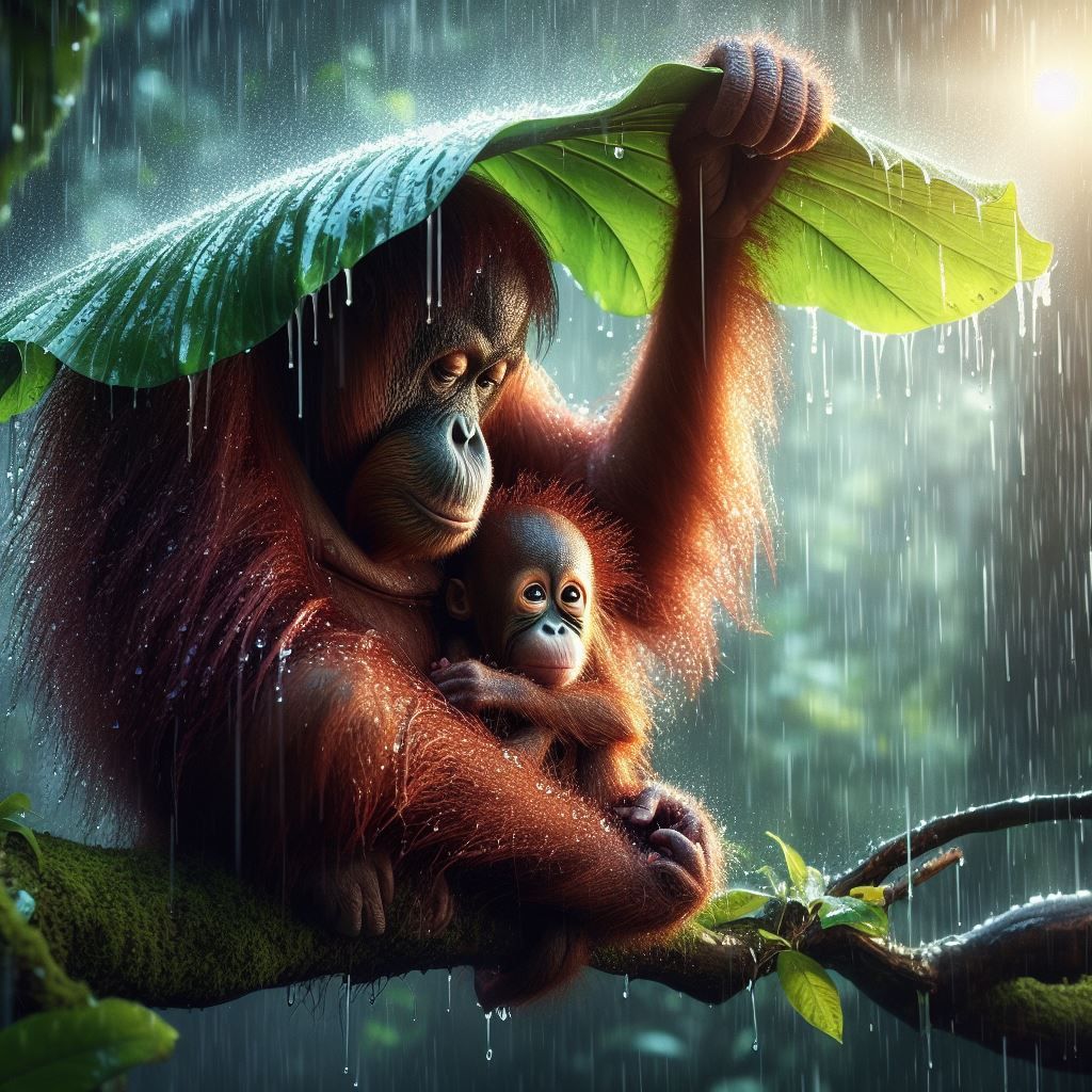 Mother and daughter waiting out the rain