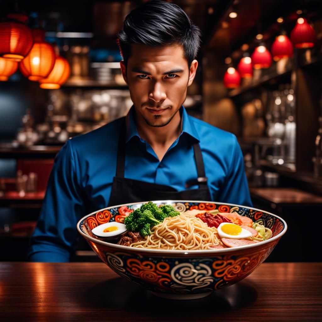 Waiter serves you a delicious bowl of ramen