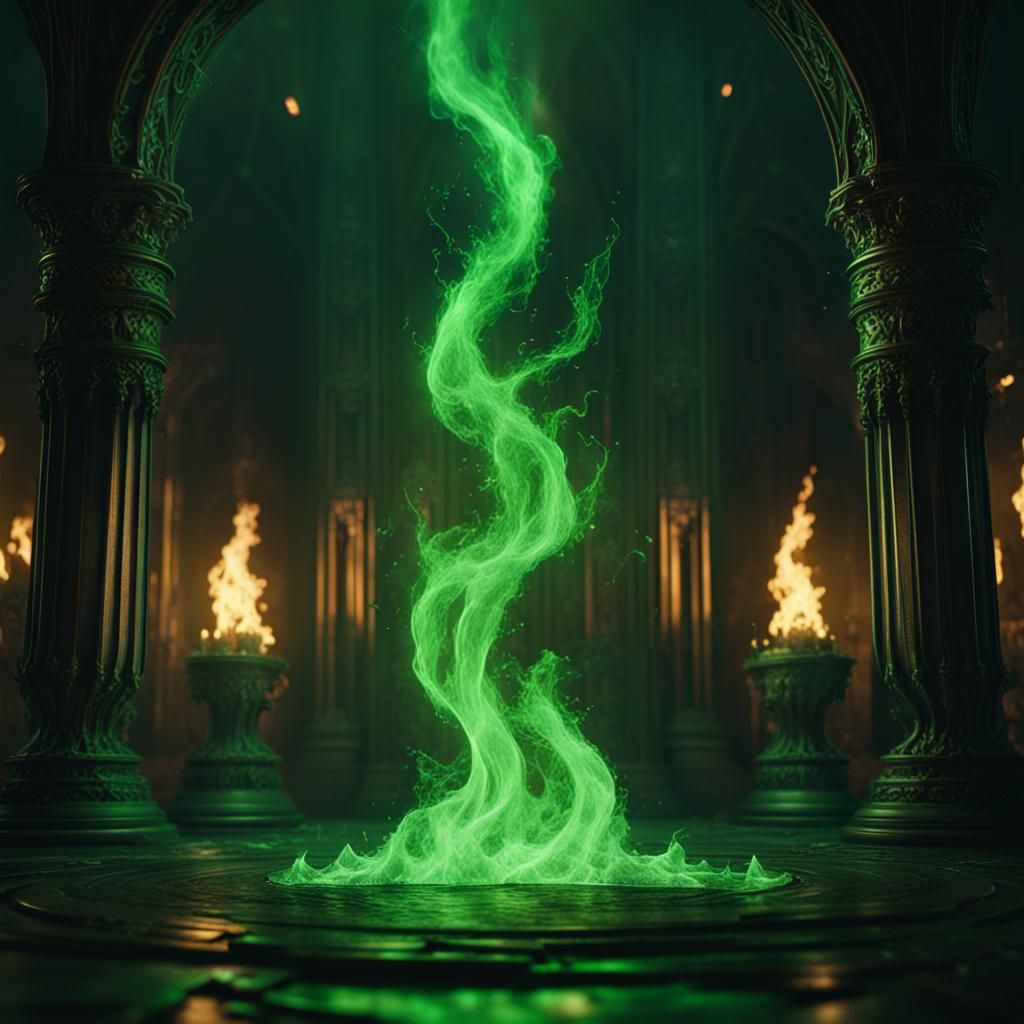Green Flames Dancing in the Darkness: Detailed Matte Paintin...