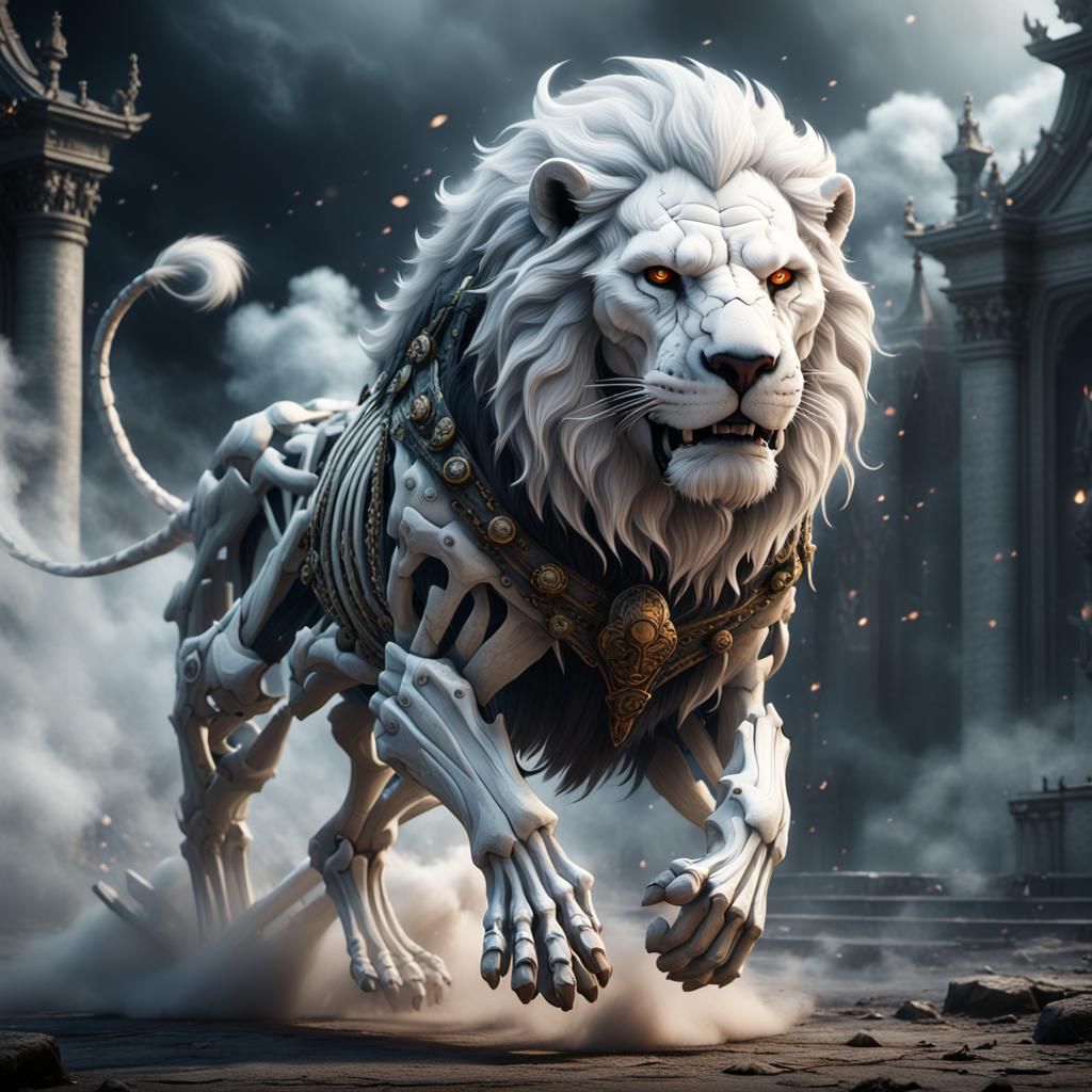 Skeleton Lion in White Smoke: Digital Matte Painting