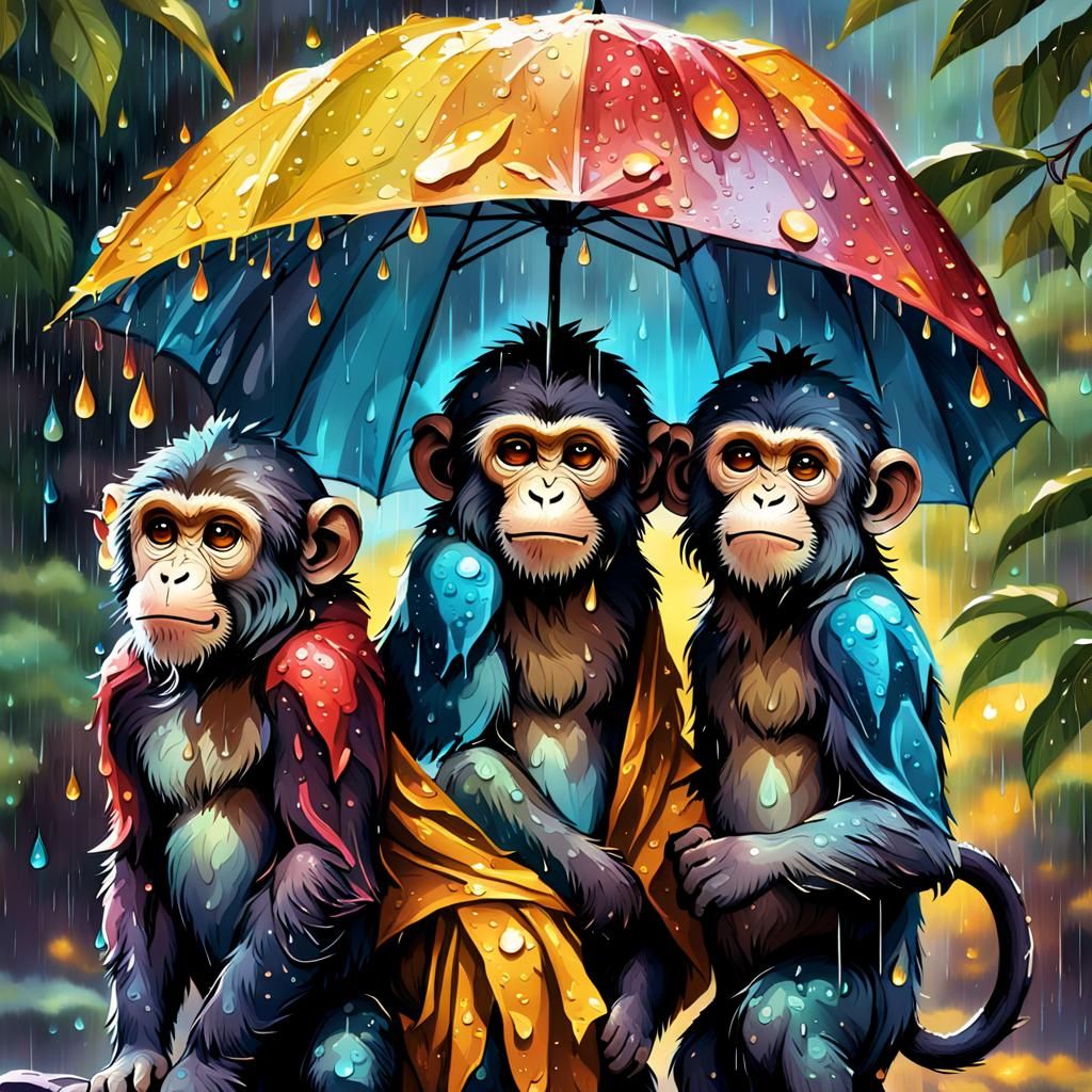 Monkeys in the Rain: Vibrant Digital Concept Art