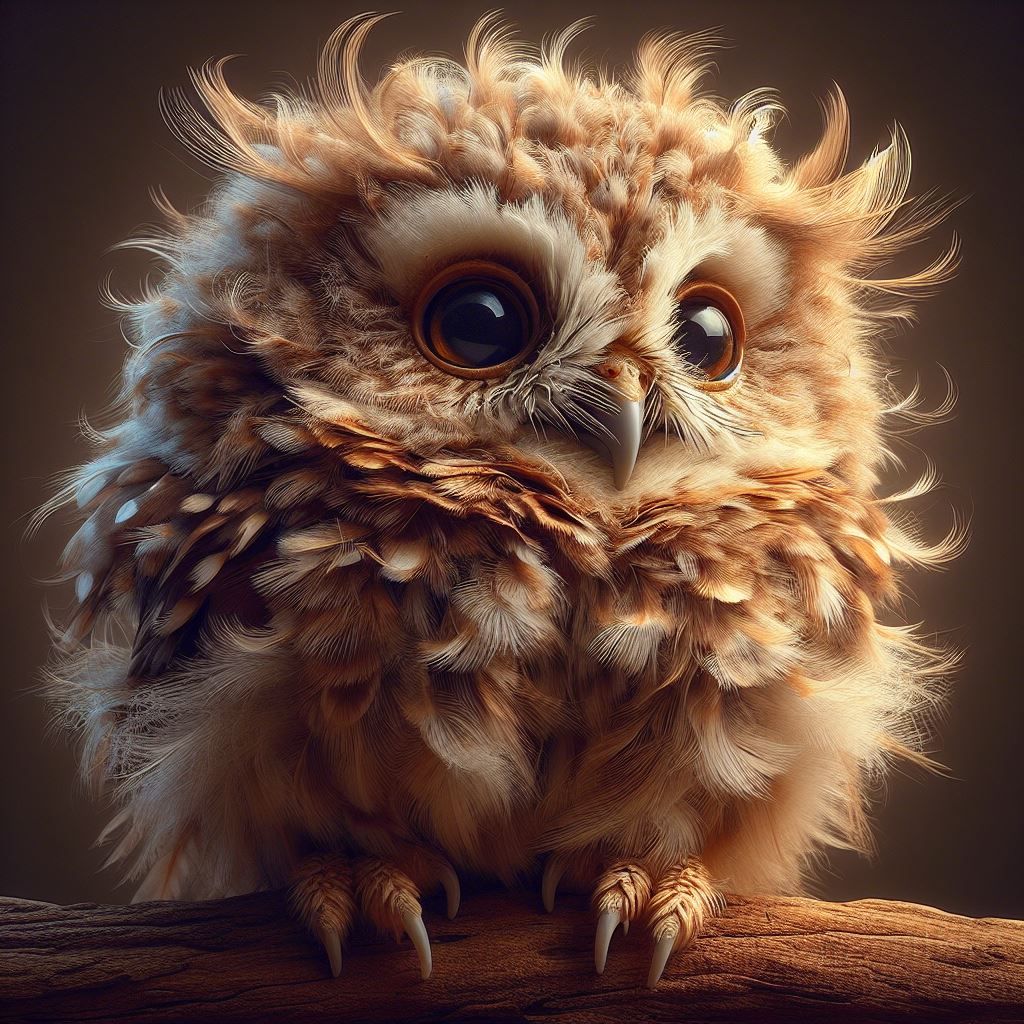 Owl that wakes up ruffled and disheveled
