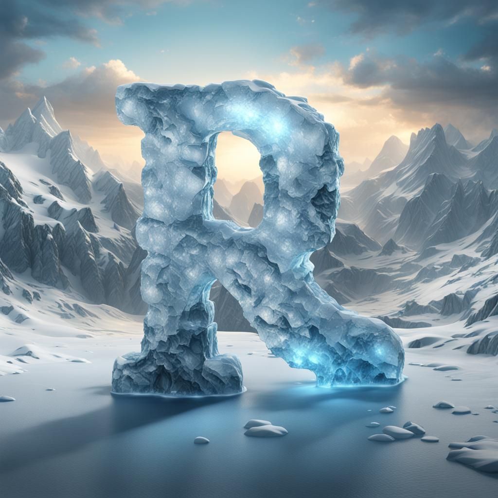 A capital letter R made of ice