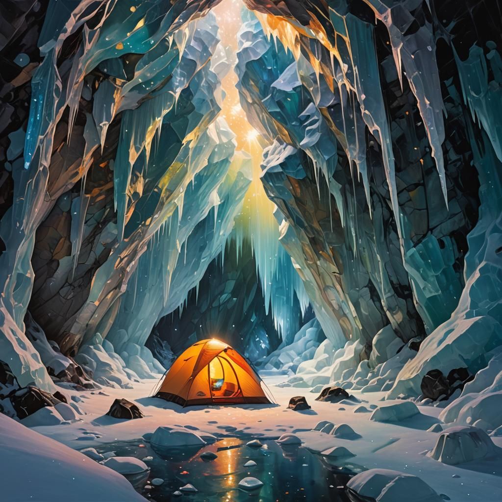 Winter Camping in an ice cave  by @Daleone